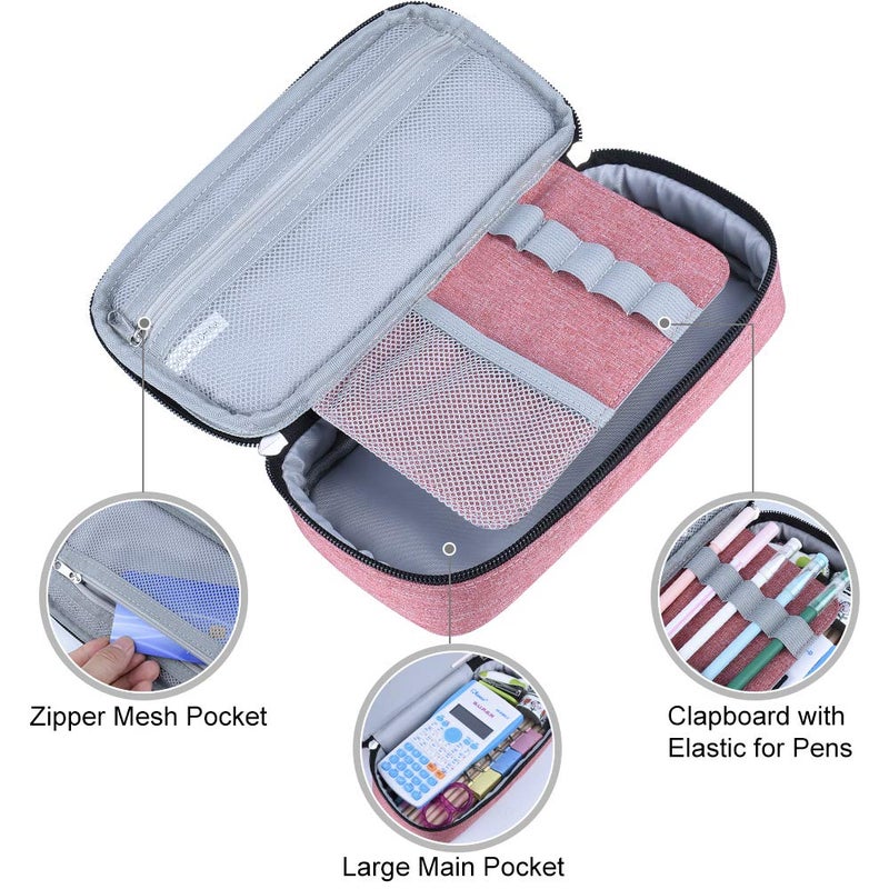 Chelory Large Pencil Case Big Capacity Pencil Bag Pouch High Storage Pen Pencil Marker Cases Holder Multi Functional Portable Office Stationery Organizer Adult Men Women (Light Pink) - Image 2